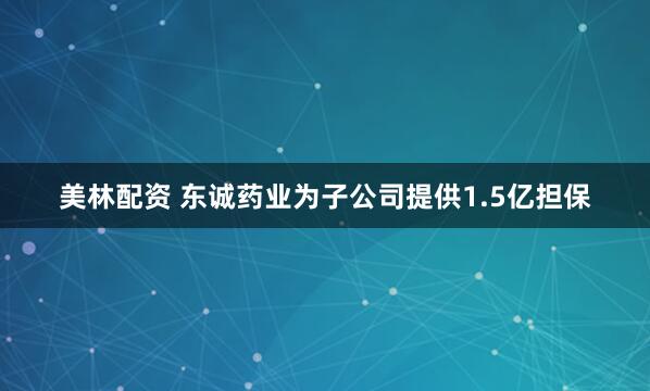 美林配资 东诚药业为子公司提供1.5亿担保